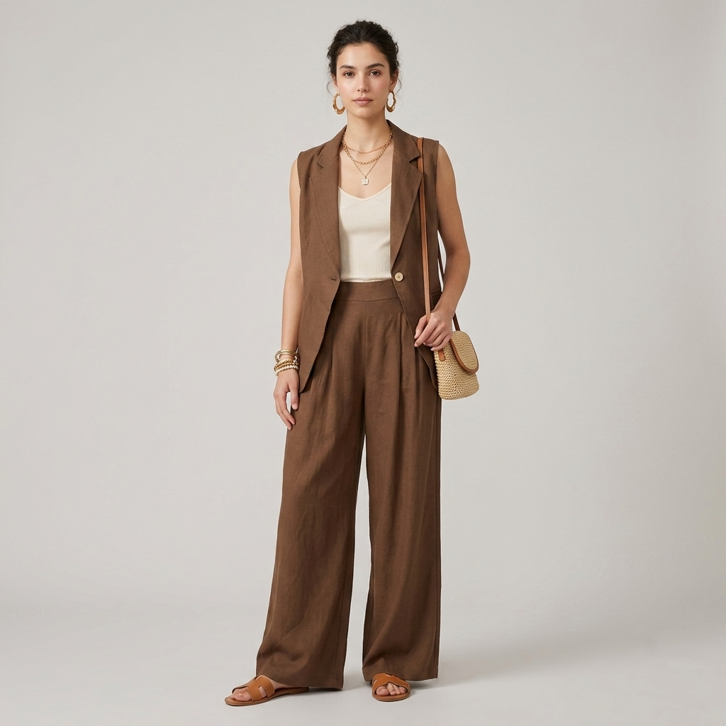 Gilet donna loose fit misto lino 05D287 - EXTYN