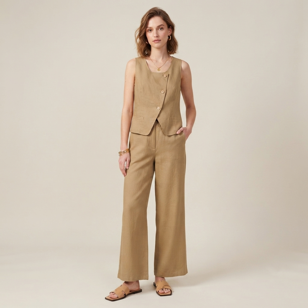 Pantalone donna palazzo misto lino 04D375 - EXTYN