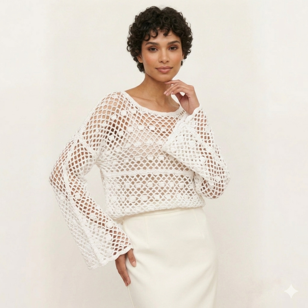 Maglia crochet maniche ampie 15D303 - EXTYN