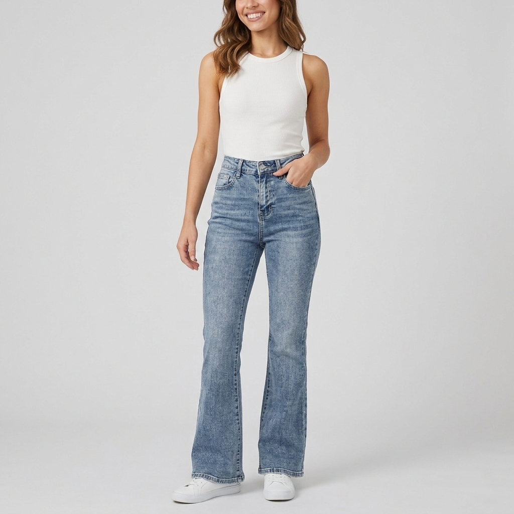 Jeans fondo a zampa lavaggio denim medio 38D101 - EXTYN