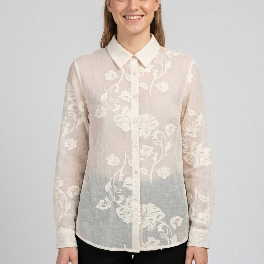 Camicia misto seta con ricami 28D351- EXTYN
