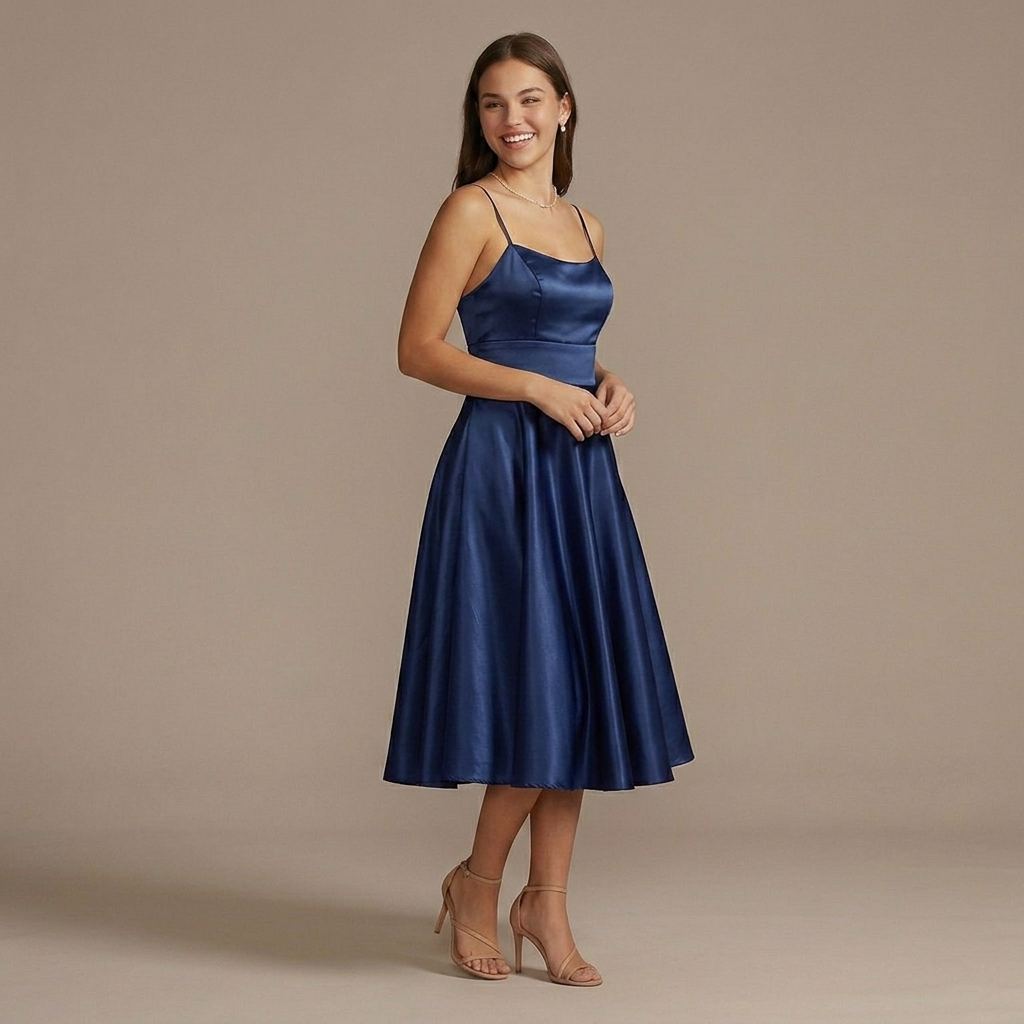Vestito elegante in raso scollo tondo 81025 - FRANZESE