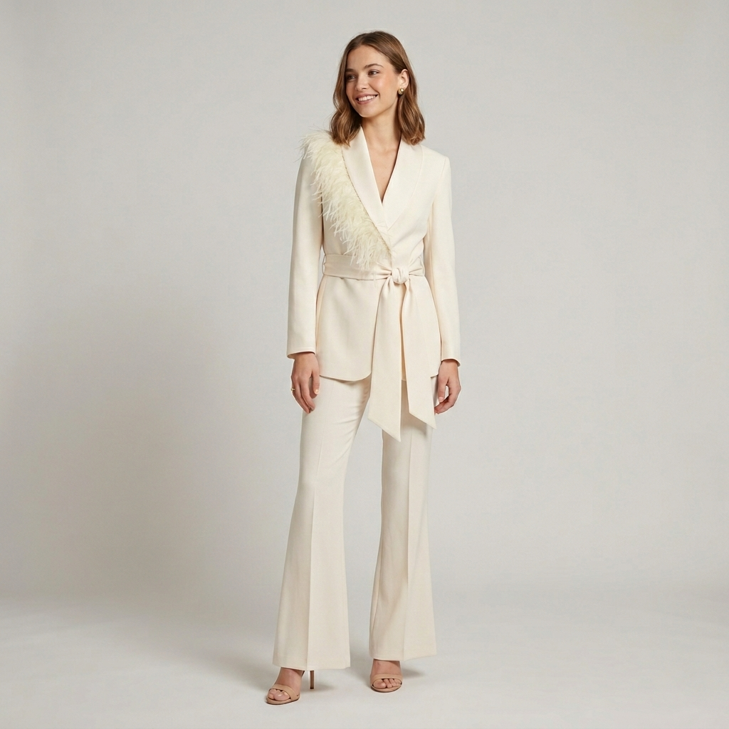 Tailleur elegante con piume sul collo 609 - ELENA CASALI
