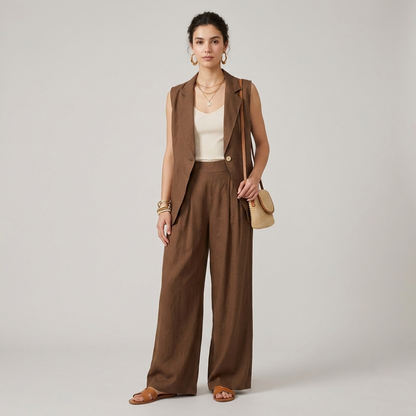 Pantalone donna palazzo misto lino 04D288 - EXTYN