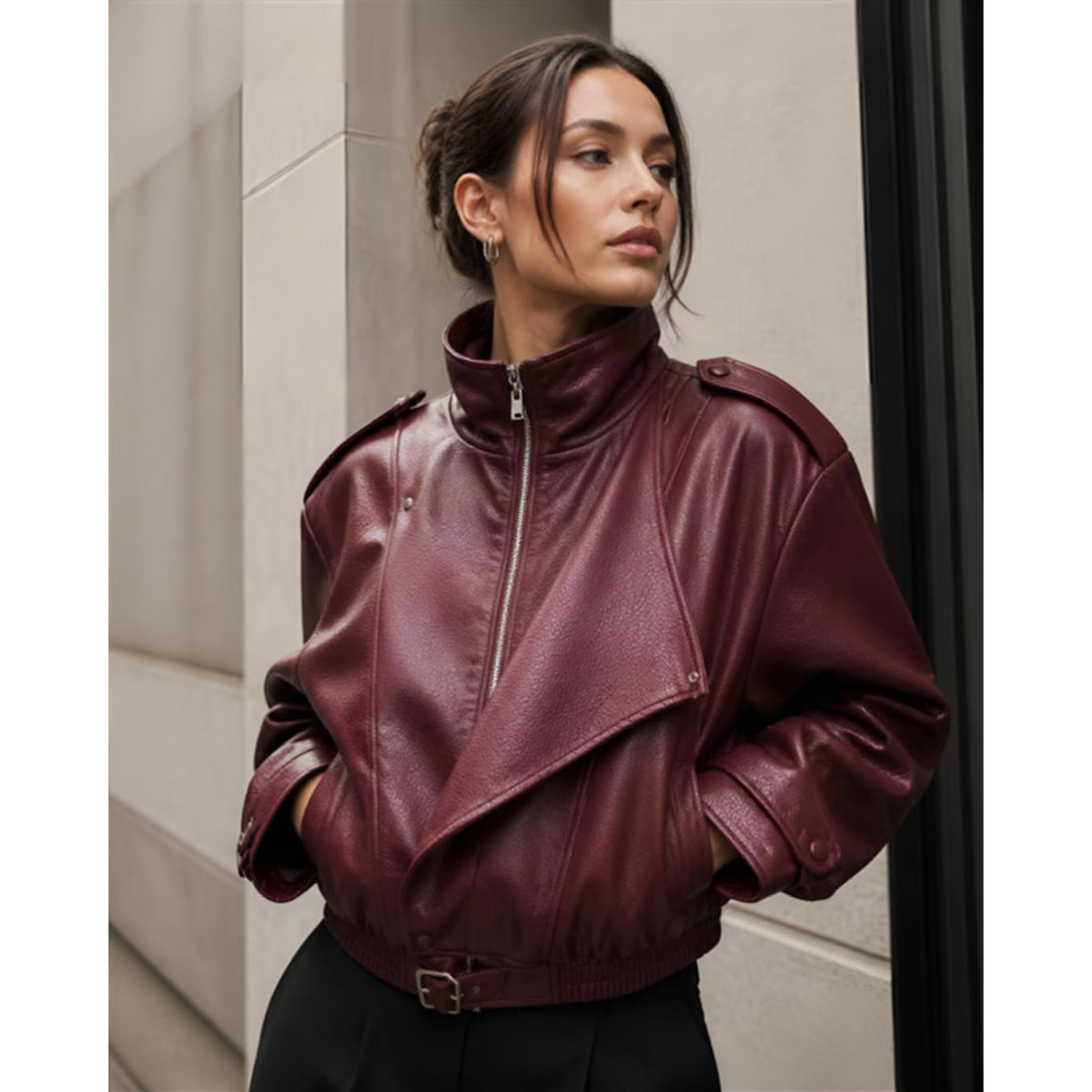 Giubbino donna in ecopelle modello bomber oversize 2685