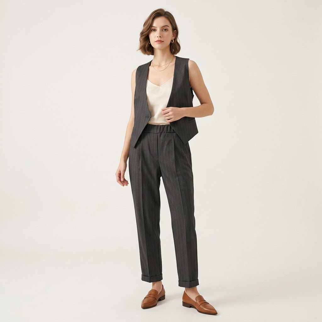 Pantalone donna motivo gessato B98107 - AVENUE