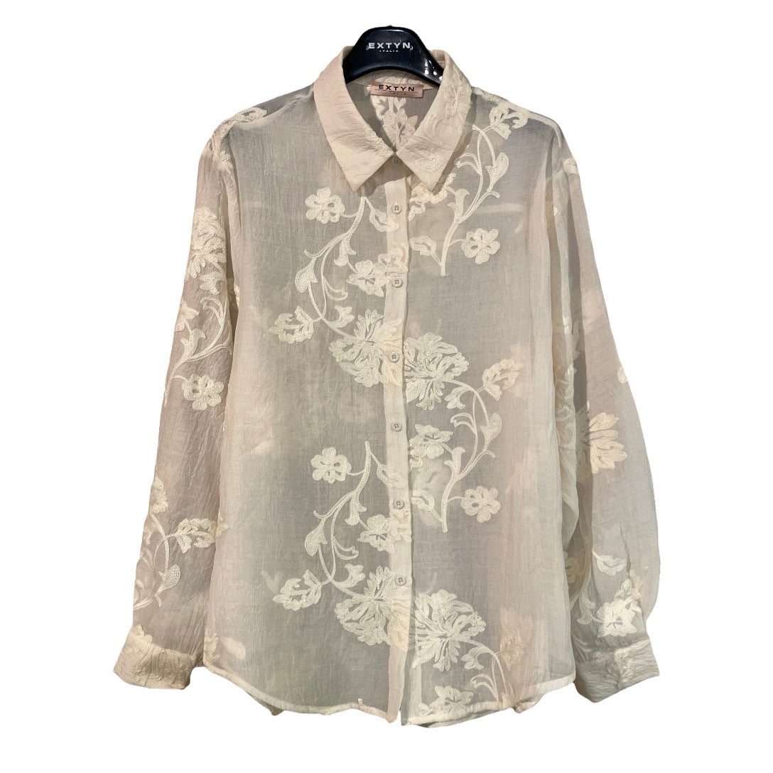 Camicia misto seta con ricami 28D351- EXTYN