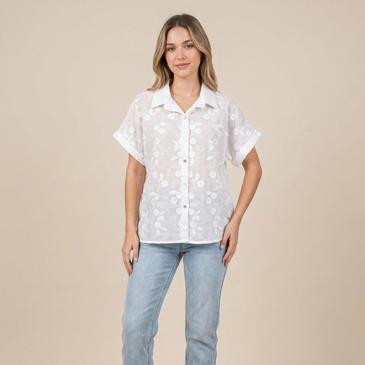 Camicia donna fiori applicati 26133 - FRANZESE