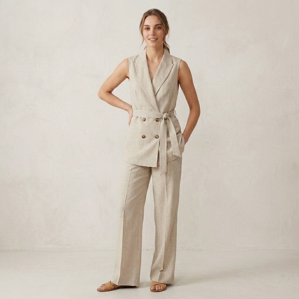 Tailleur smanicato doppio petto lino 41911 - ELENA CASALI