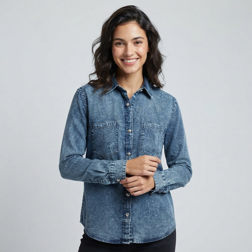 Camicia donna denim bottoni gioiello BS2730014 - BLASH