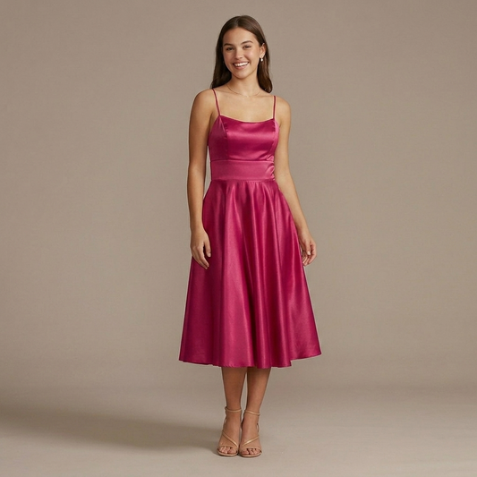Vestito elegante in raso scollo tondo 81025 - FRANZESE