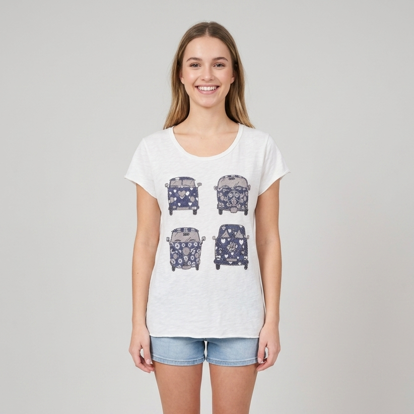 T-shirt donna stampa bus con strass SV44ENJA - HAILYS