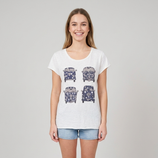 T-shirt donna stampa bus con strass SV44ENJA - HAILYS