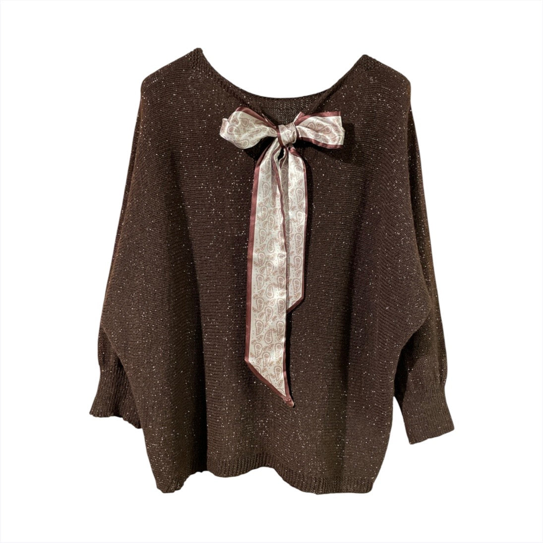 Maglia donna inserti lurex e fiocco 9086