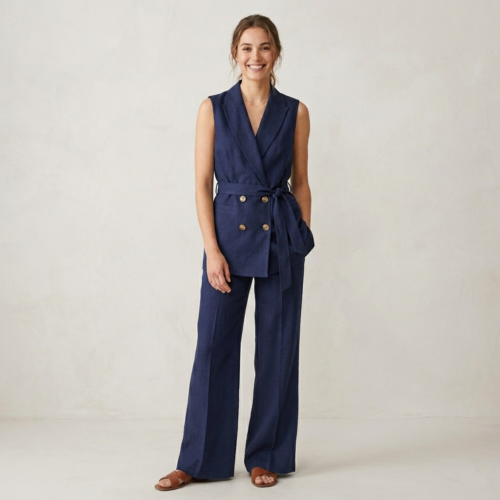 Tailleur smanicato doppio petto lino 41911 - ELENA CASALI