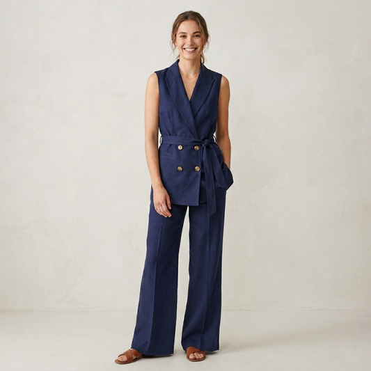 Tailleur smanicato doppio petto lino 41911 - ELENA CASALI