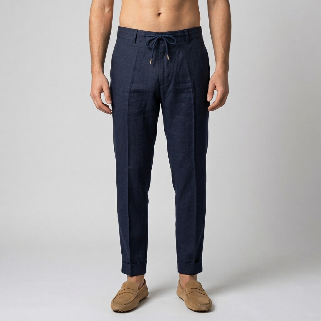 Pantalaccio puro lino tessuto lavorato ISCHIA-LINOELAST - L'UOMO SARTORIALE