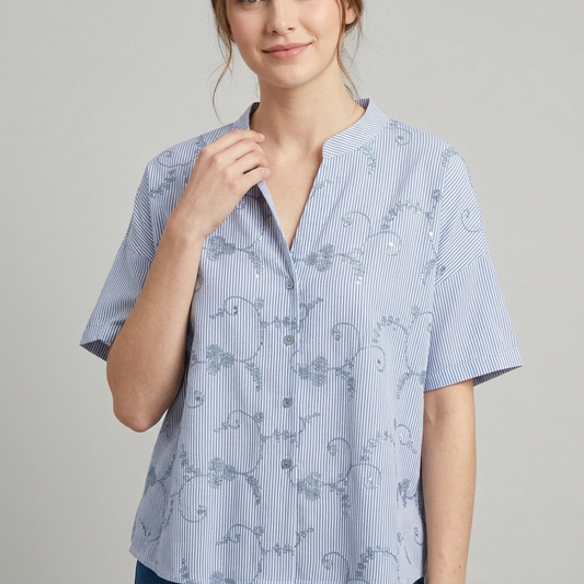Camicia in cotone con ricami e paillettes 28D222 - EXTYN