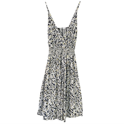 Vestito corto stampa foglie con dettagli oro - 9920