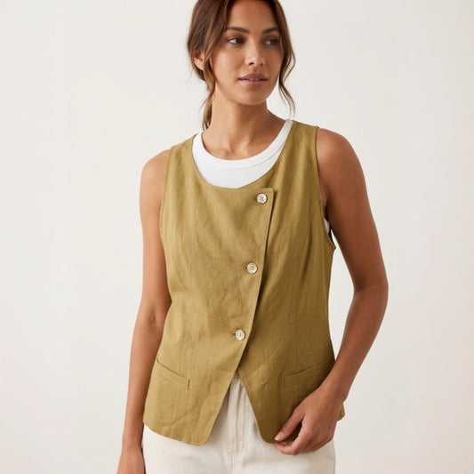 Gilet donna bottoni laterali misto lino 07D377 - EXTYN