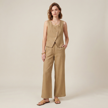 Gilet donna bottoni laterali misto lino 07D377 - EXTYN