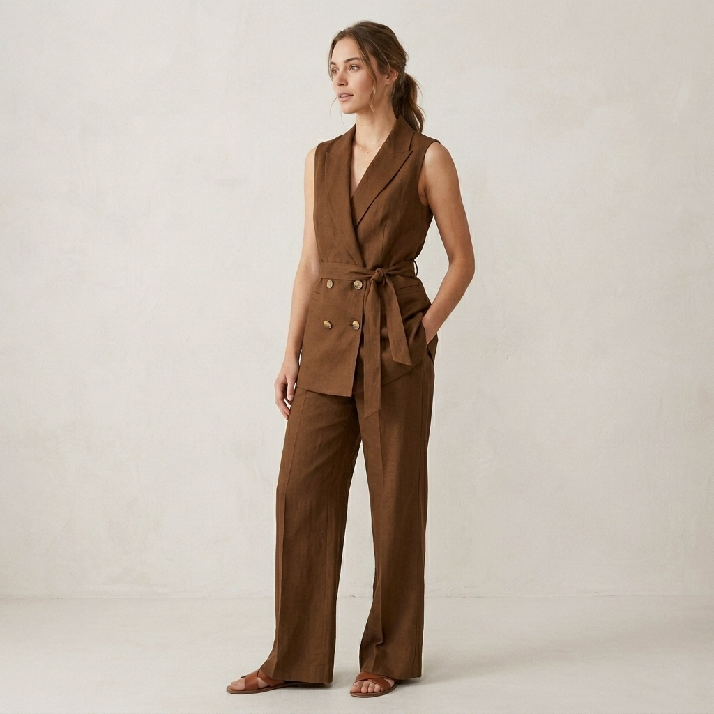 Tailleur smanicato doppio petto lino 41911 - ELENA CASALI