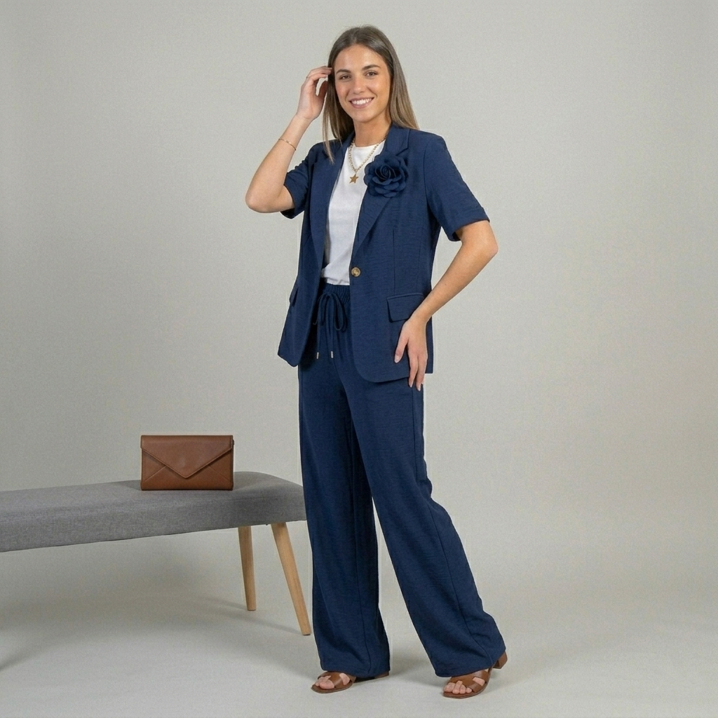 Tailleur donna in viscosa con giacca maniche corte 2669 - ELENA CASALI