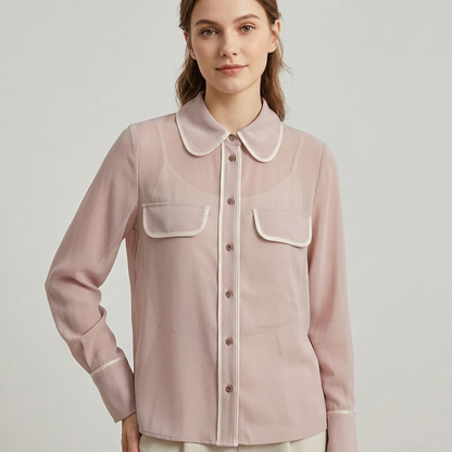 Camicia in chiffon con bordi in raso 1033 - MAYA