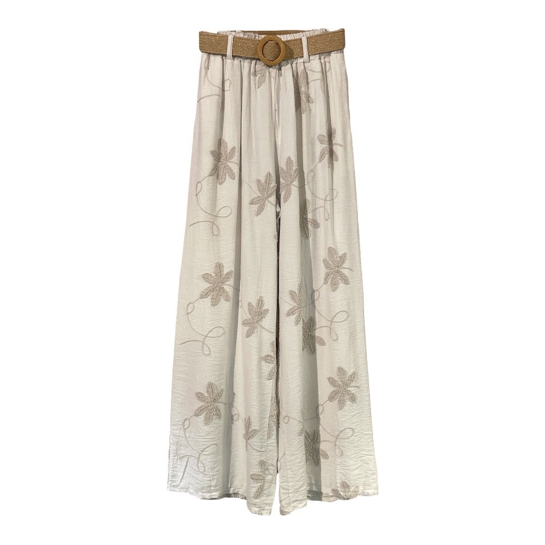 Pantalone palazzo con fiori ricamati 2621