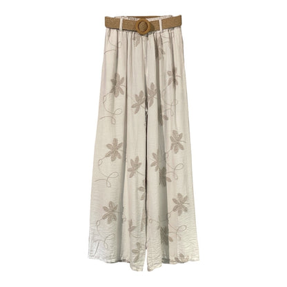 Pantalone palazzo con fiori ricamati 2621