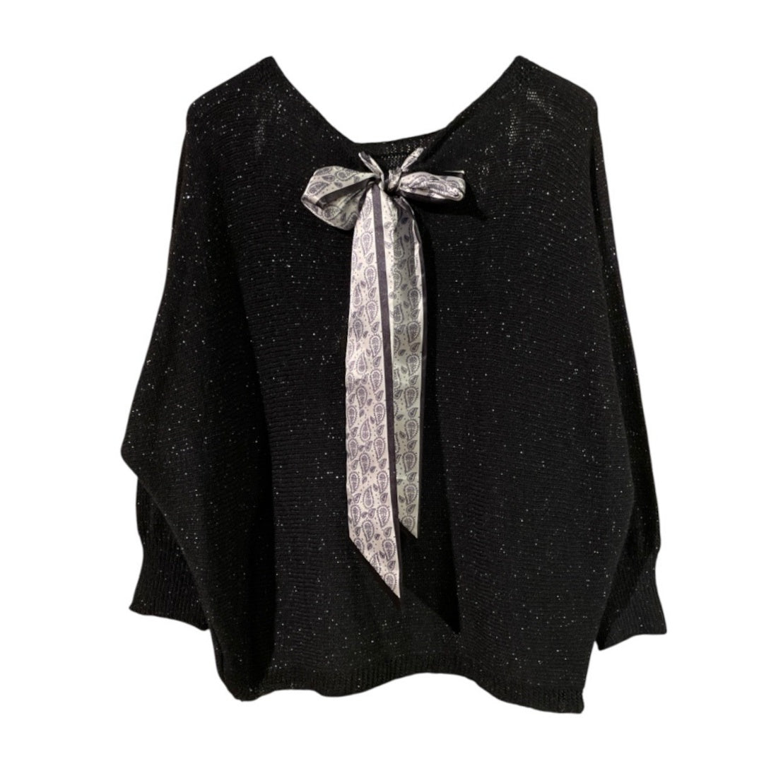 Maglia donna inserti lurex e fiocco 9086