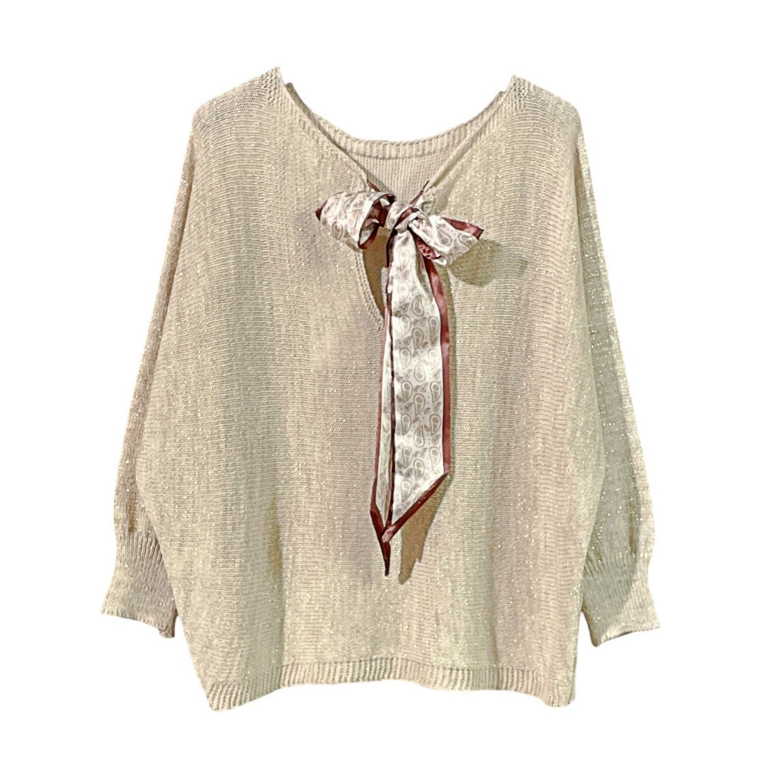 Maglia donna inserti lurex e fiocco 9086