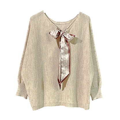 Maglia donna inserti lurex e fiocco 9086