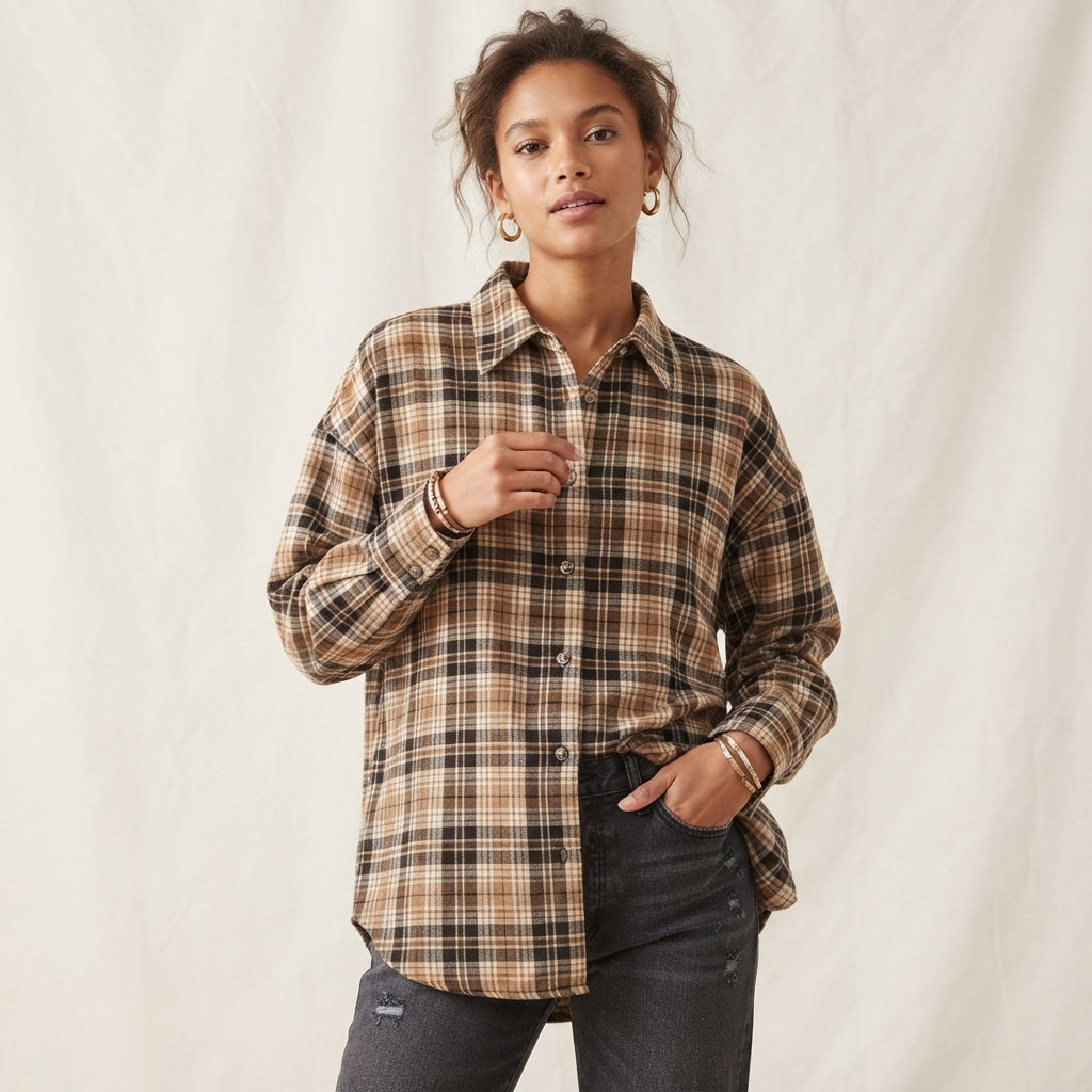 Camicia donna oversize in flanella BS2730009 - BLASH