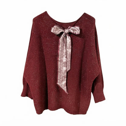 Maglia donna inserti lurex e fiocco 9086