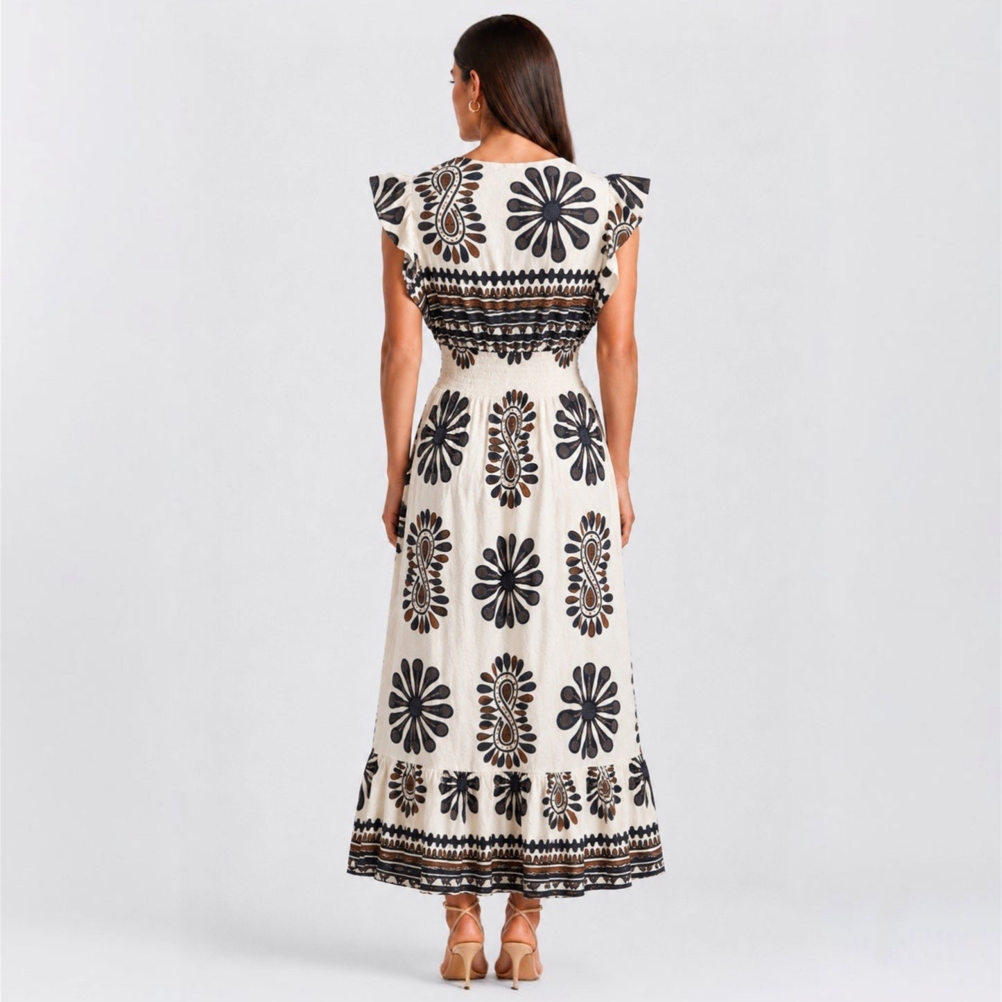 Vestito lungo fantasia floreale stilizzata 2317-9