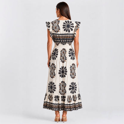 Vestito lungo fantasia floreale stilizzata 2317-9