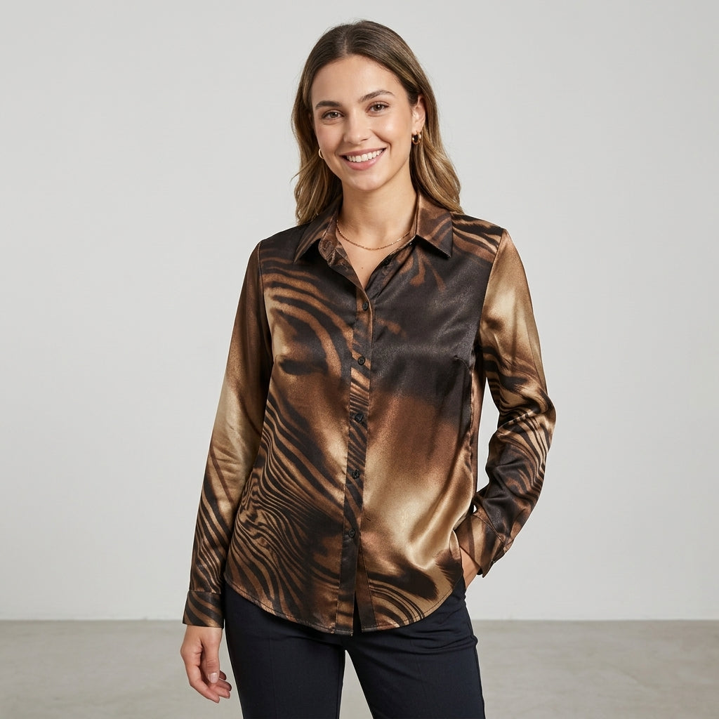 Camicia donna in tessuto raso fantasia animalier B98201 - AVENUE