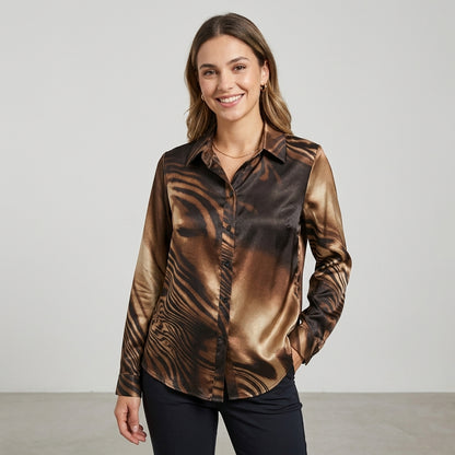 Camicia donna in tessuto raso fantasia animalier B98201 - AVENUE