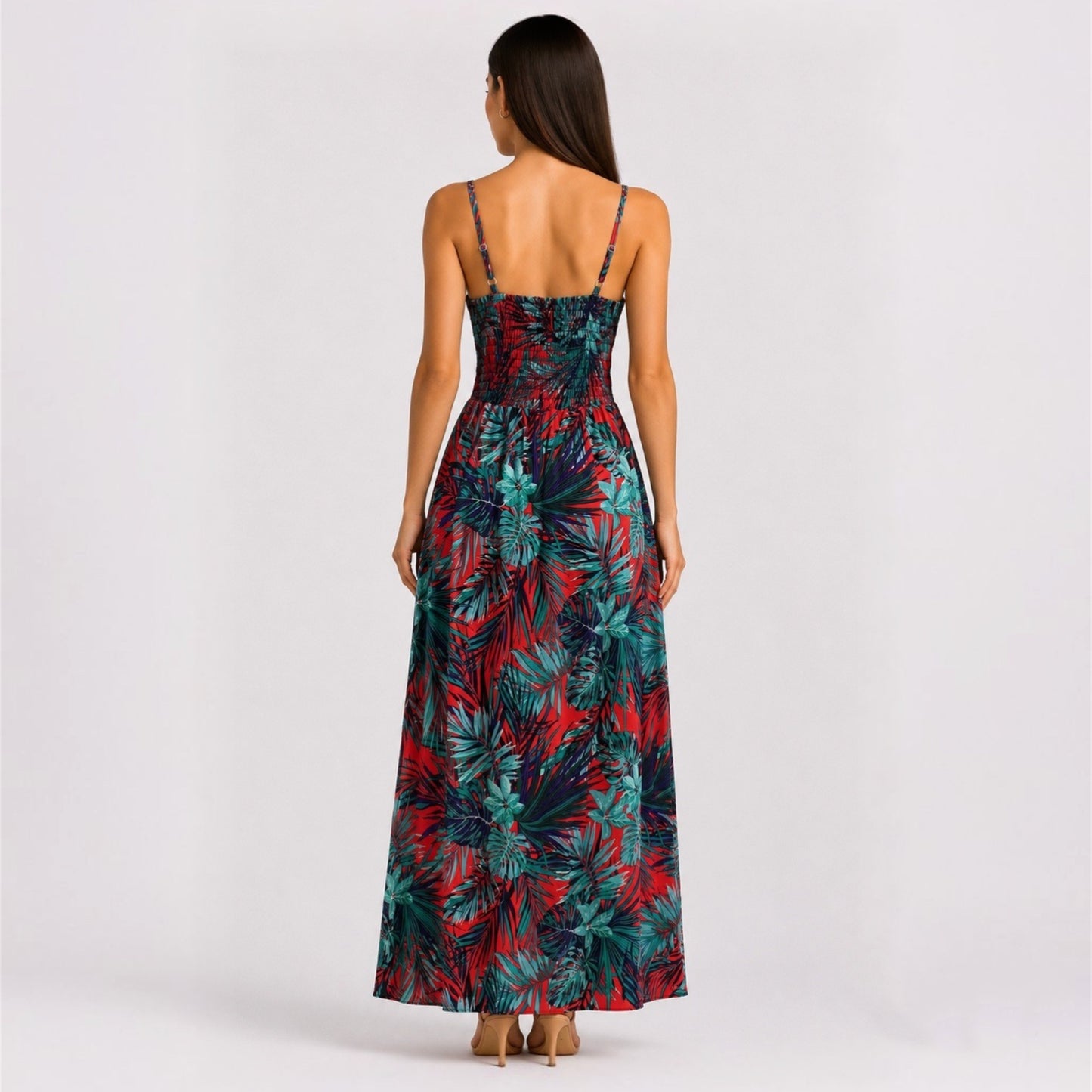 Vestito lungo stampa tropical 3816
