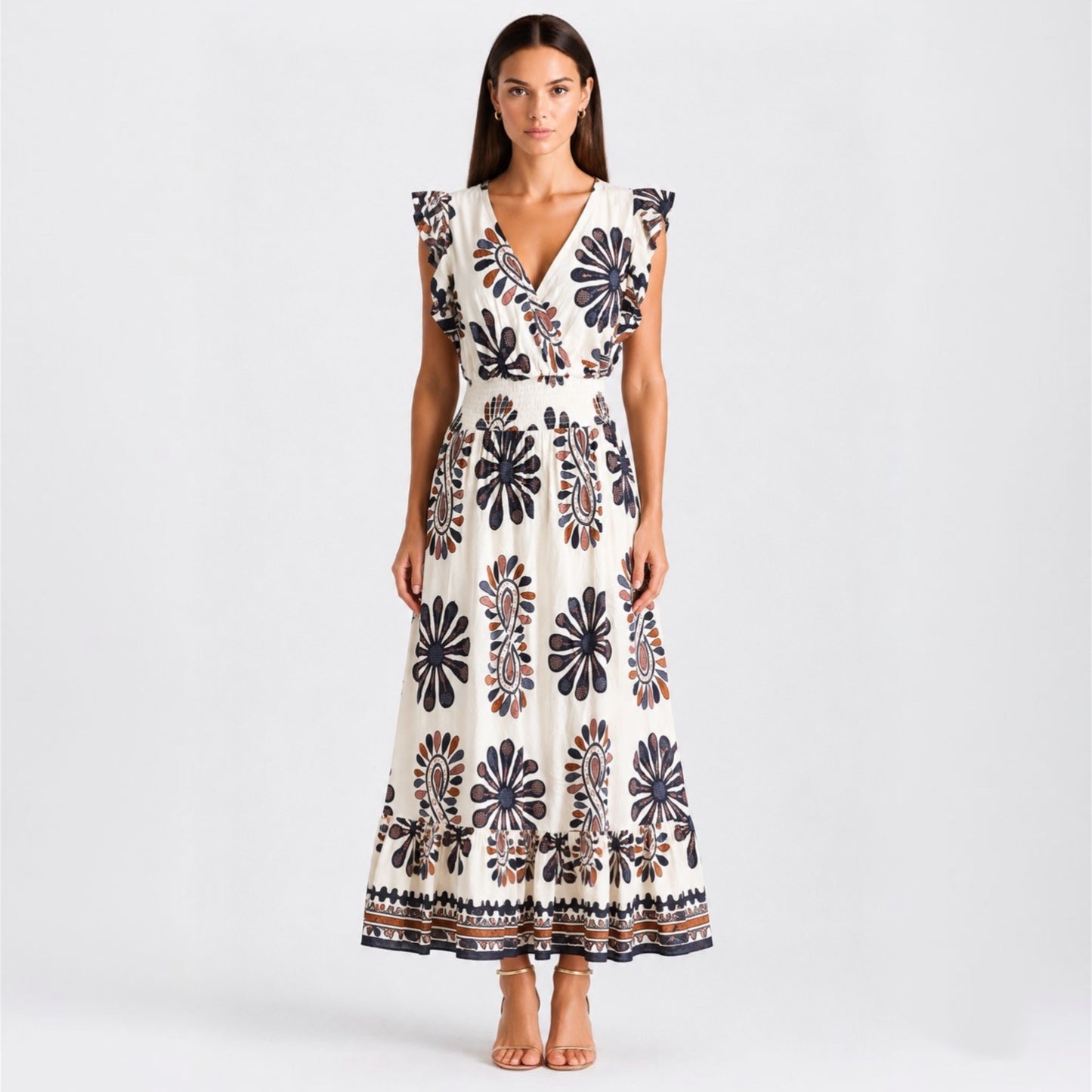 Vestito lungo fantasia floreale stilizzata 2317-9