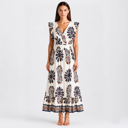 Vestito lungo fantasia floreale stilizzata 2317-9