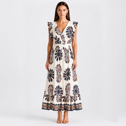 Vestito lungo fantasia floreale stilizzata 2317-9