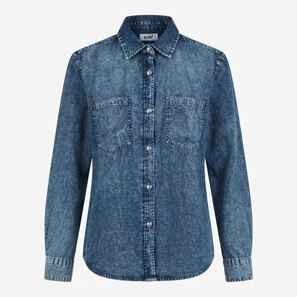 Camicia donna denim bottoni gioiello BS2730014 - BLASH