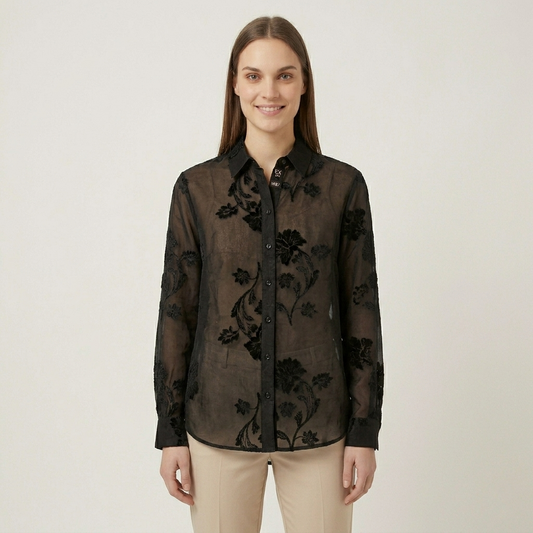 Camicia misto seta con ricami 28D351- EXTYN